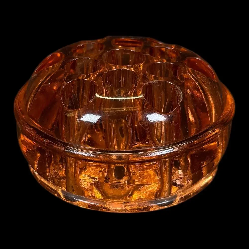Floral Frog Glass Amber Color Vintage Decortications Floral Arrangements 13 hole